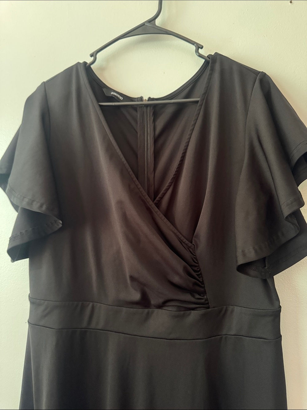 Midi Wrap-Front Black Dress with Flutter Sleeves